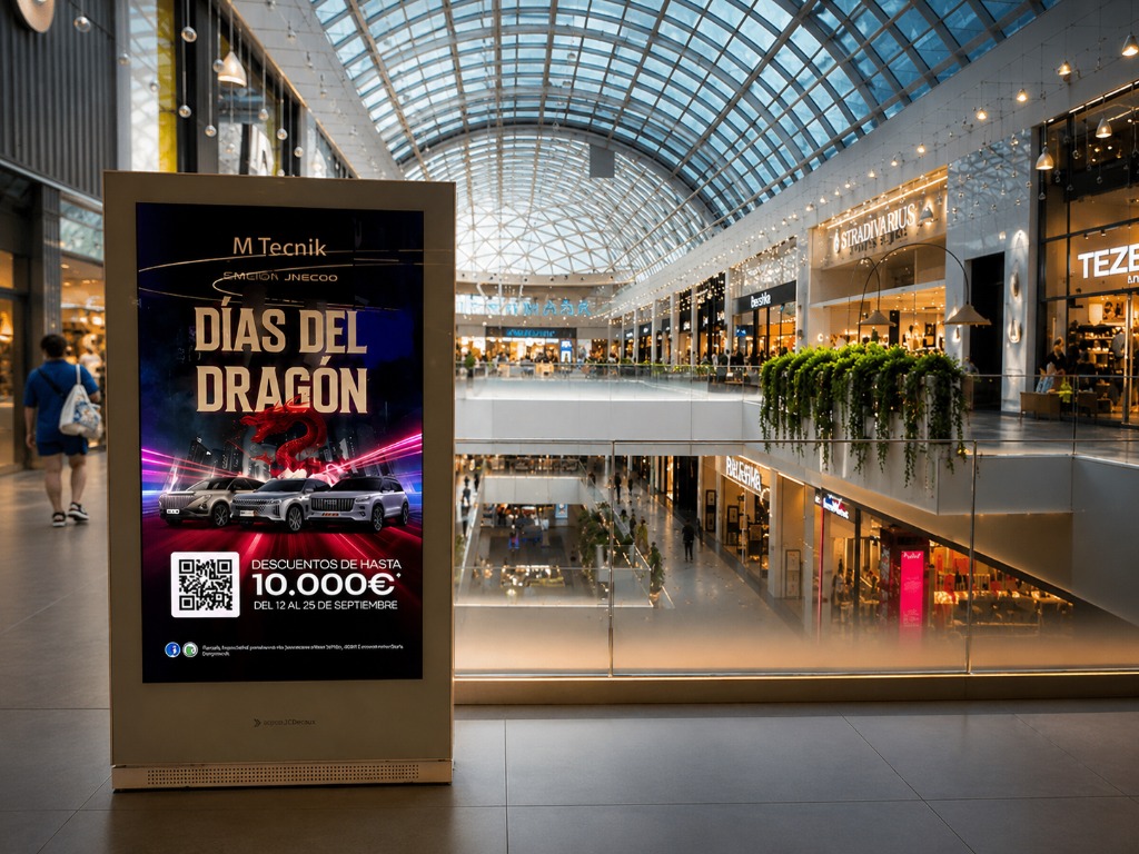Pantalla digital Días del Dragón en galeria de centre comercial